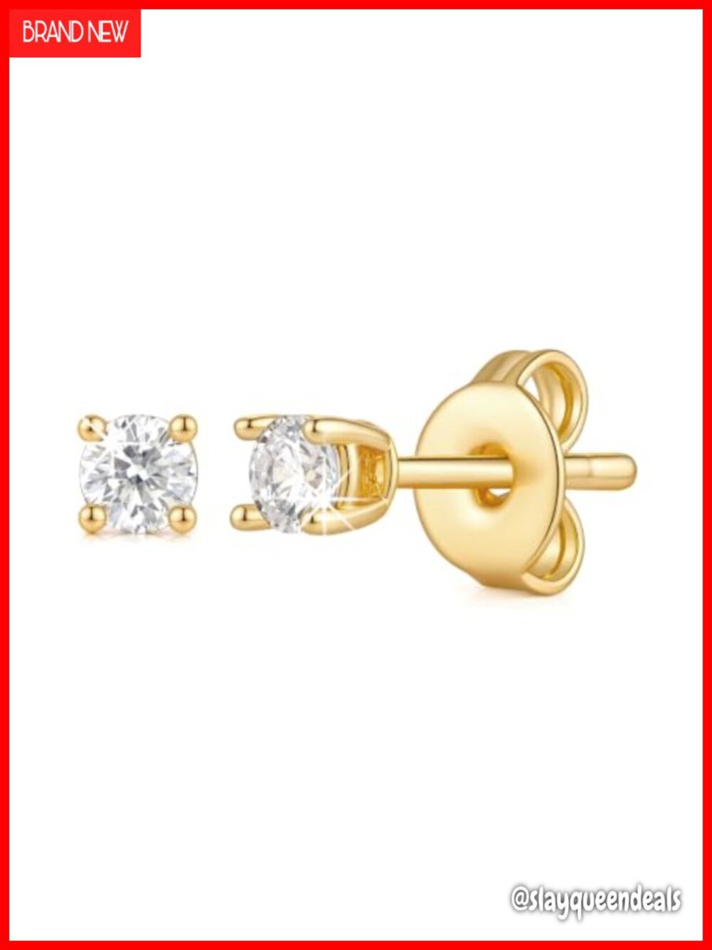 14K Gold Plated Lab Grown Diamond Stud Earrings Women Men 4 Prong Round